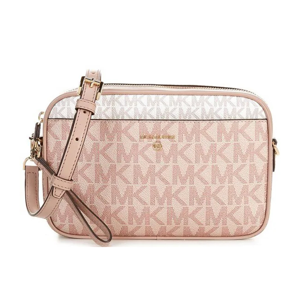 Michael Kors Jet Set Metallic Signature Logo Charm Large EW Camera Crossbody